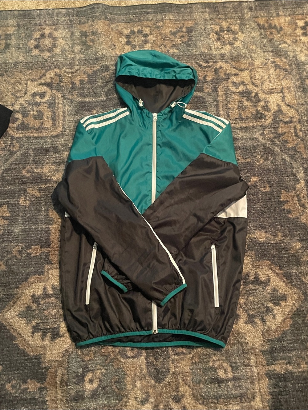 adidas Teal and Black Hooded Windbreaker Jacket - Men
